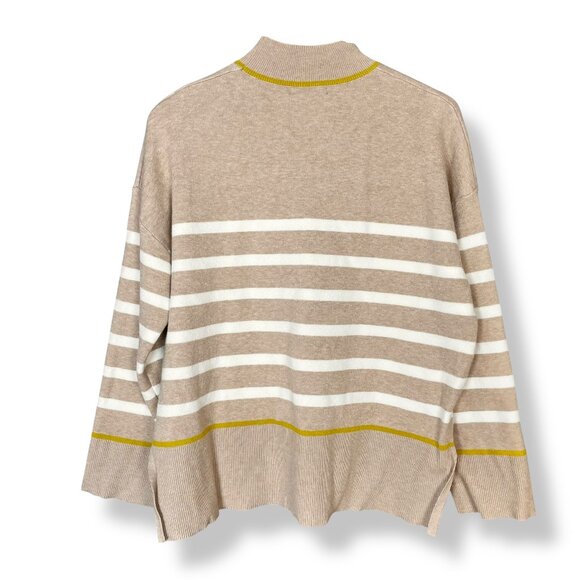 Tahari Sweater Striped XL Women Autumn Fall Pullover Mock Neck Tan White Green - Picture 2 of 11